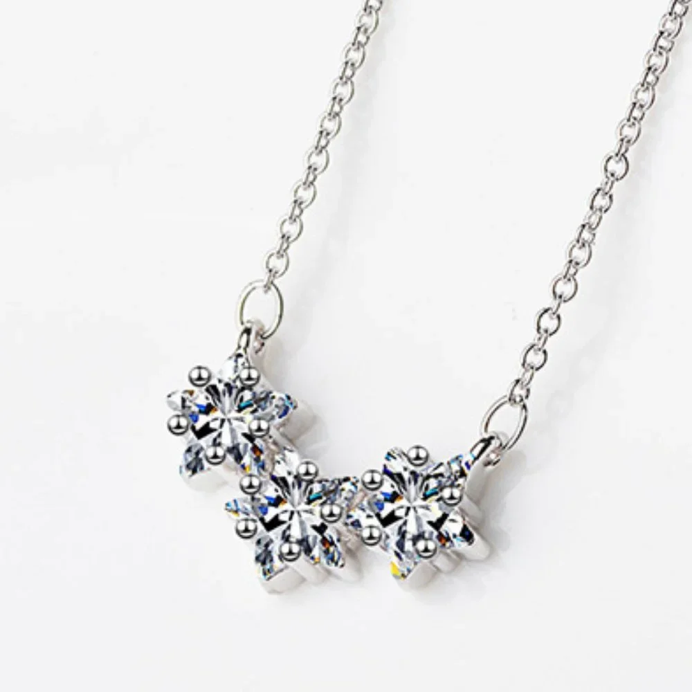 #NEW 925 Sterling Silver Diamond Triple Star Necklace